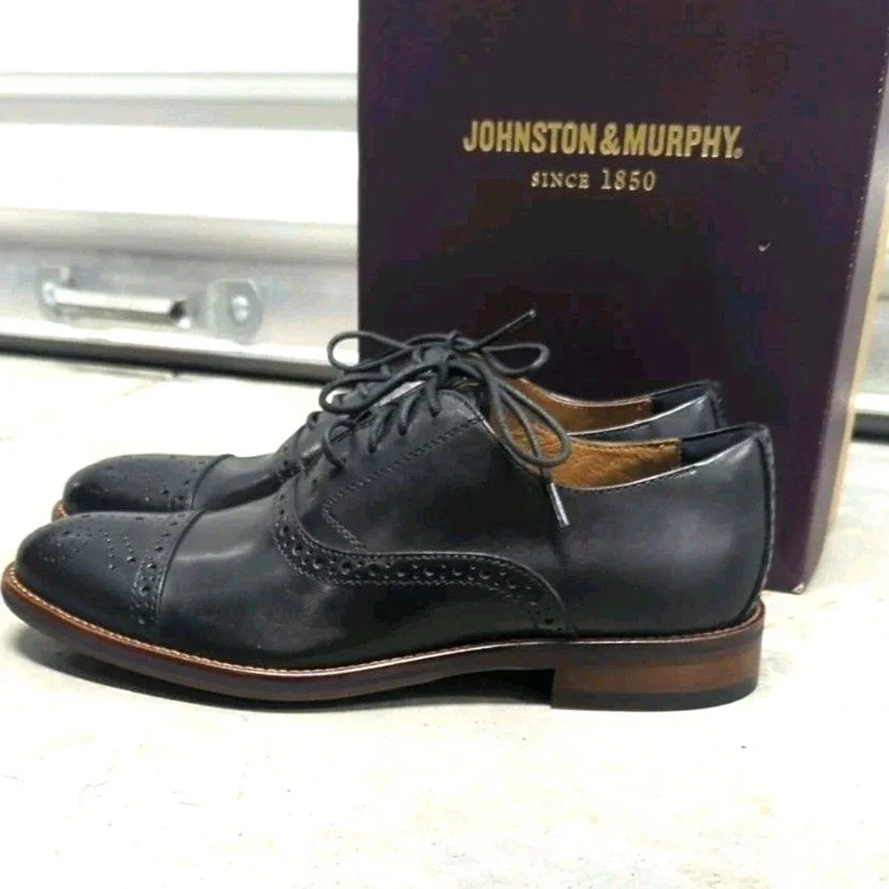 Quiet Luxury Johnston‎ & Murphy Black Leather Oxford Dress Shoes Men's 8 NIB